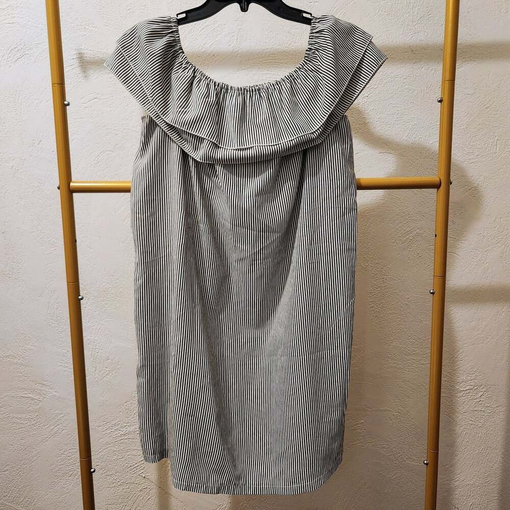 Off-Shoulder Flounce Dress Size L Black White Striped
